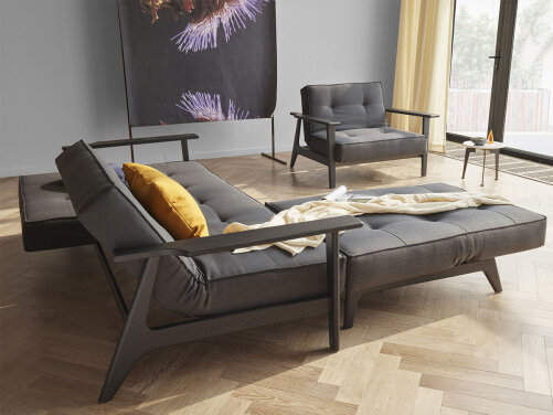 Innovation Splitback Stuhl mit Frej Armlehnen Frey Eiche 612 Linen Sand Grey